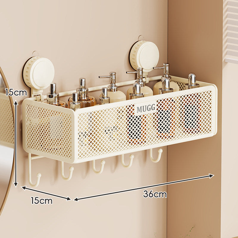 Wandmontierter Saugnetz-Badezimmer-Organizer-Regal mit Multi-Haken-Regal