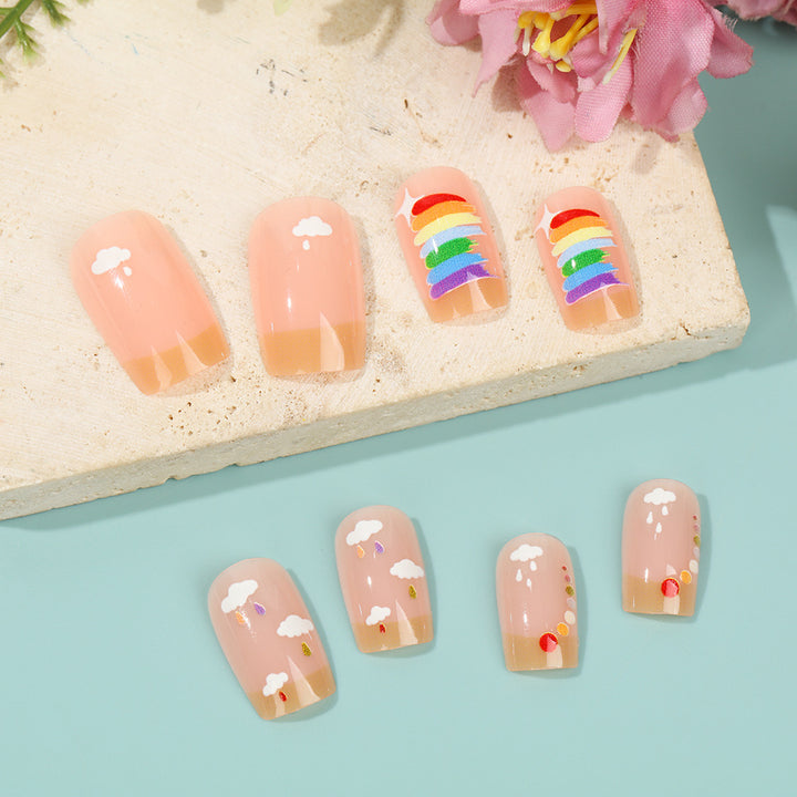 Kreatives Kunstnägel Set mit Regenbogen- und Wolkenmotiven Karnz