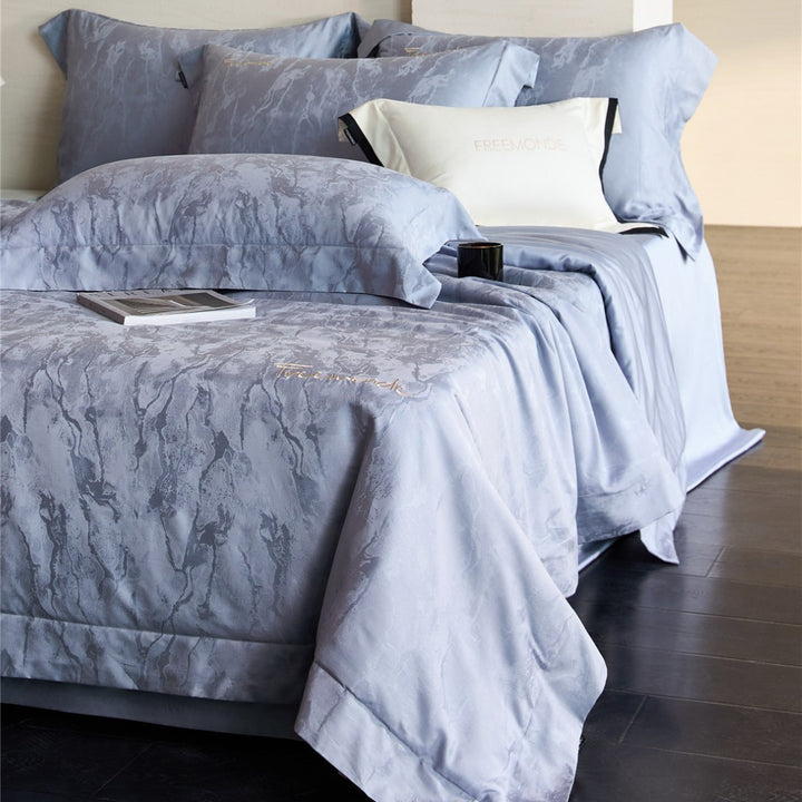 Luxus Jacquard Satin-Back Bettbezug Bettwäsche Set mit Euro- und Oxford-Kissenbezügen