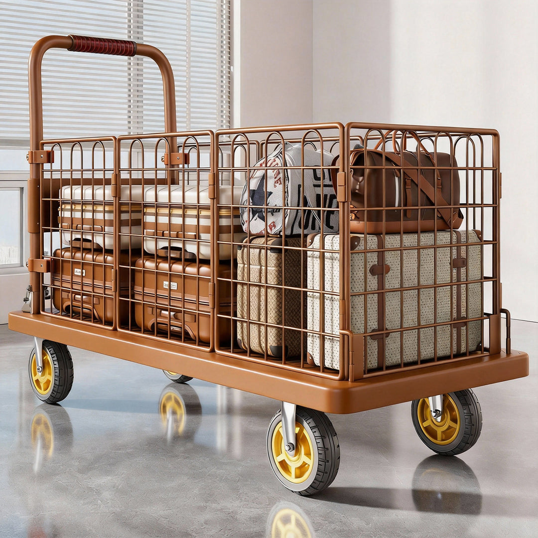 Robuster Plattform-Gepäckwagen mit erhöhtem Sicherheitsgeländer und ergonomischem gepolstertem Griff