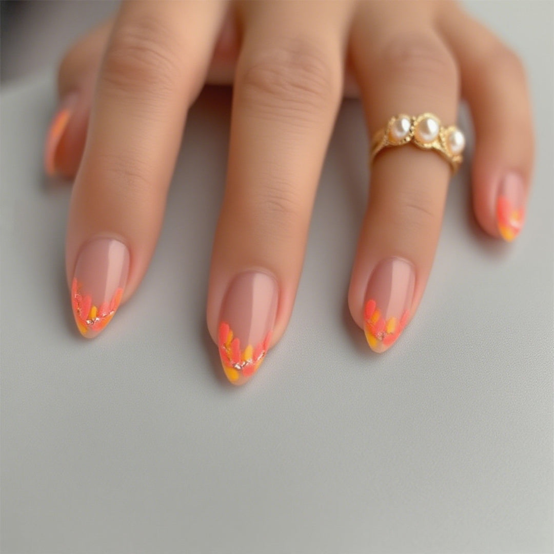 Floral Press-On Nail Set mit eleganten Designelementen Karnz