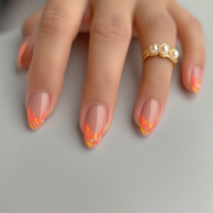 Floral Press-On Nail Set mit eleganten Designelementen Karnz