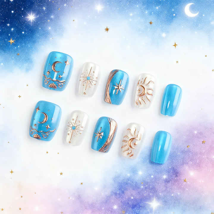 Himmels-themed Press-On Nagelkunst Karnz