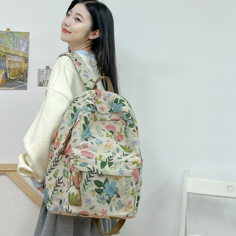 Blumenmuster Canvas Rucksack Karnz