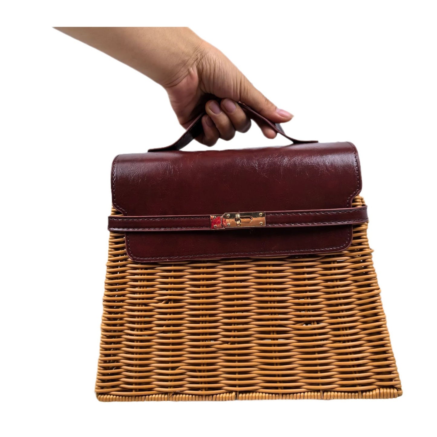Damen eleganter geflochtener Handtasche mit Holzdeckel Karnz