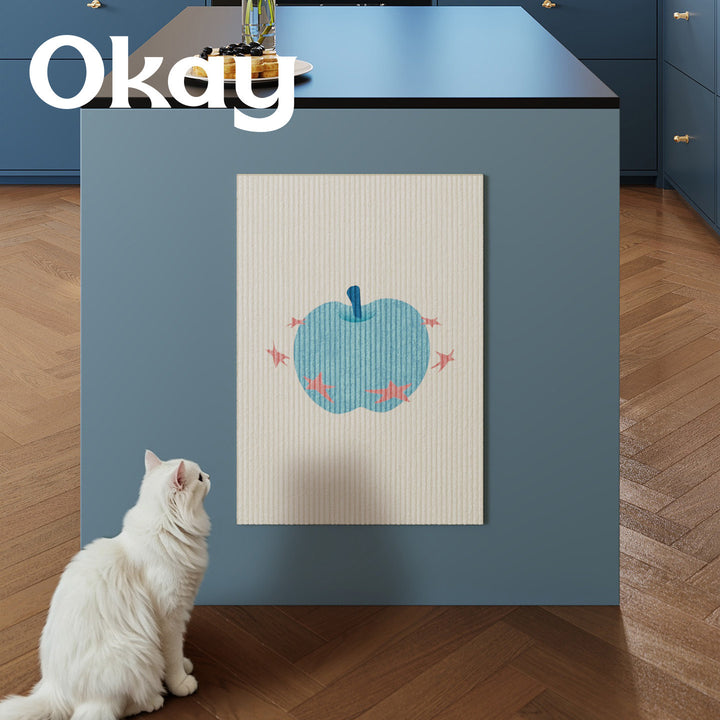 Textured Ribbed Cotton Wall Art Panel with Playful Apple Print