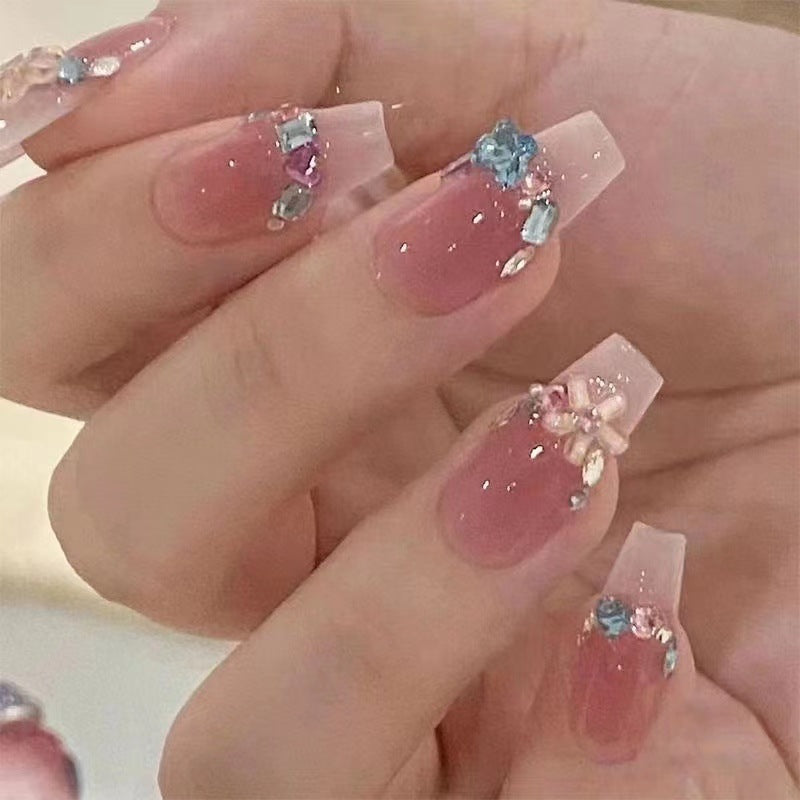 Glitzerndes Press-On Blumennagelset