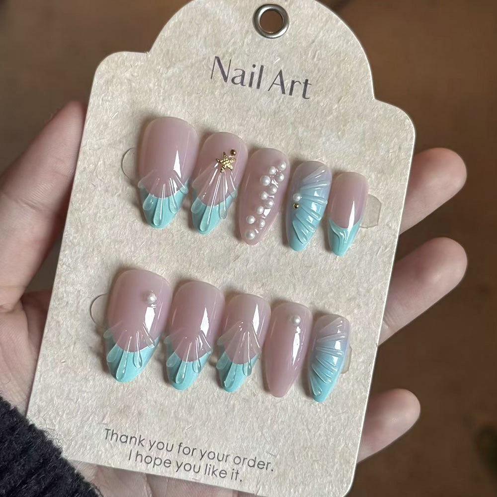 Künstlerisch vom Ozean inspiriertes Press-On-Nagelset Karnz
