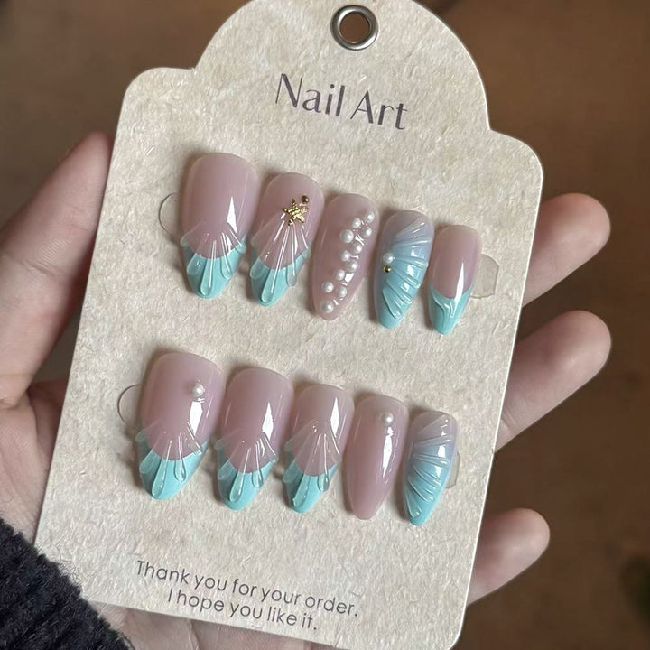 Künstlerisch vom Ozean inspiriertes Press-On-Nagelset Karnz