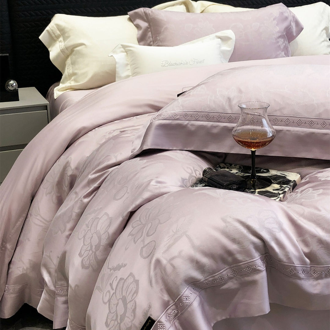 Premium Floral Jacquard Sateen Bettbezug Set mit besticktem Saum