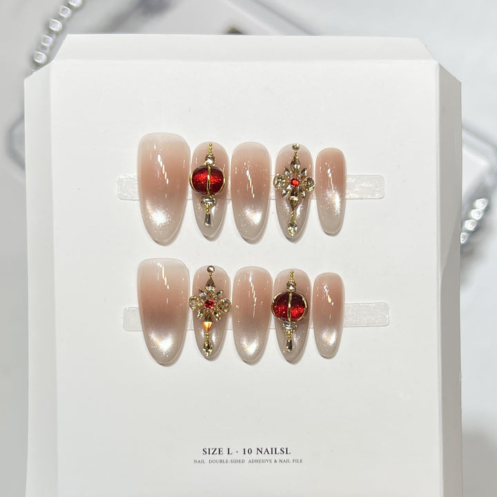 Premium Press-On Nail Art Set mit elegantem Herz- und Blattdesign Karnz