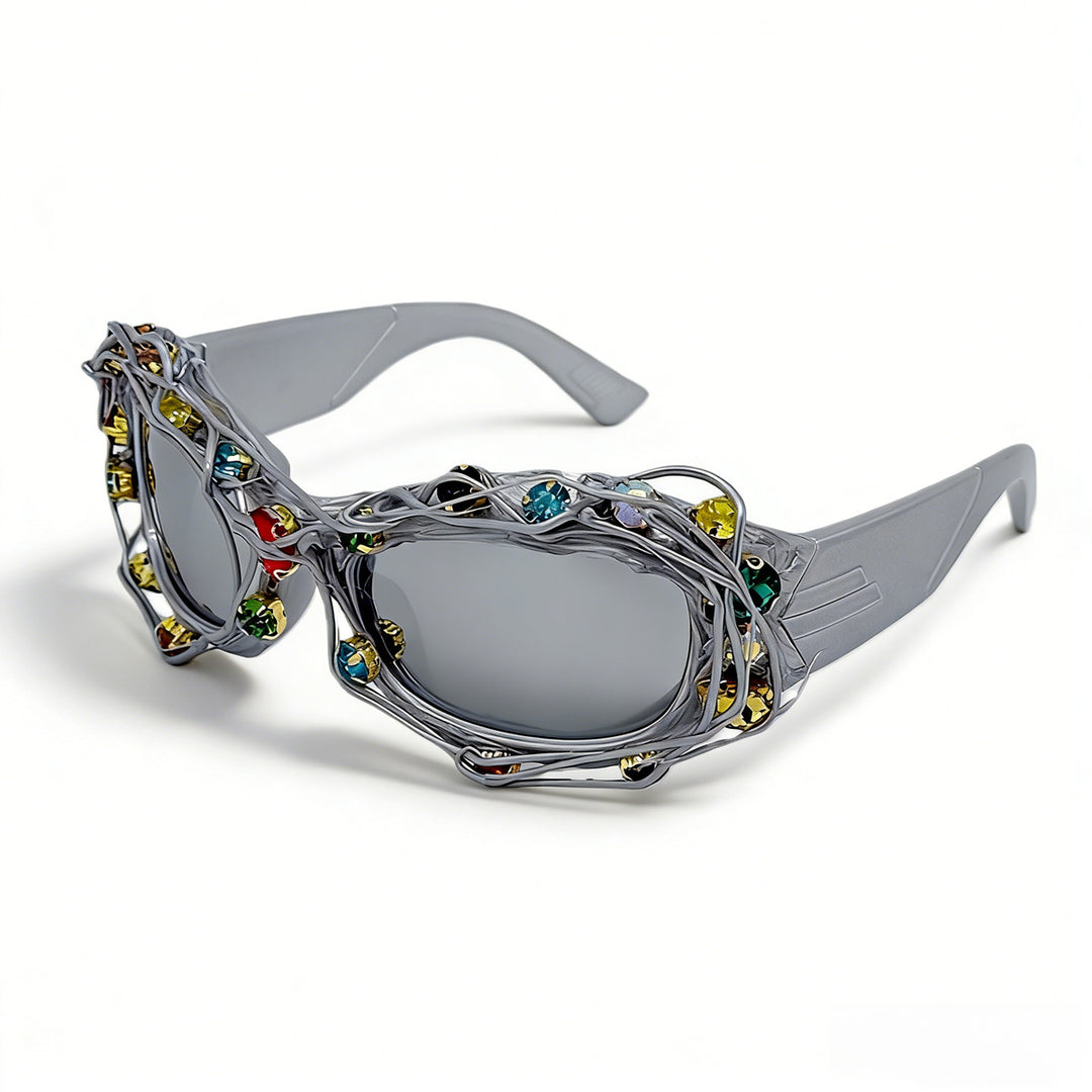 Damen auffällige Designer-Sonnenbrille mit Strass-Applikationen Karnz