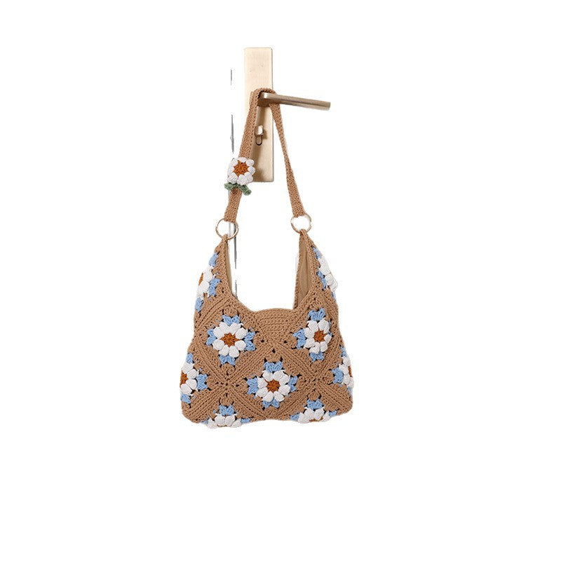 Damen Handgeknüpfte Schultertasche mit floralen Akzenten Karnz