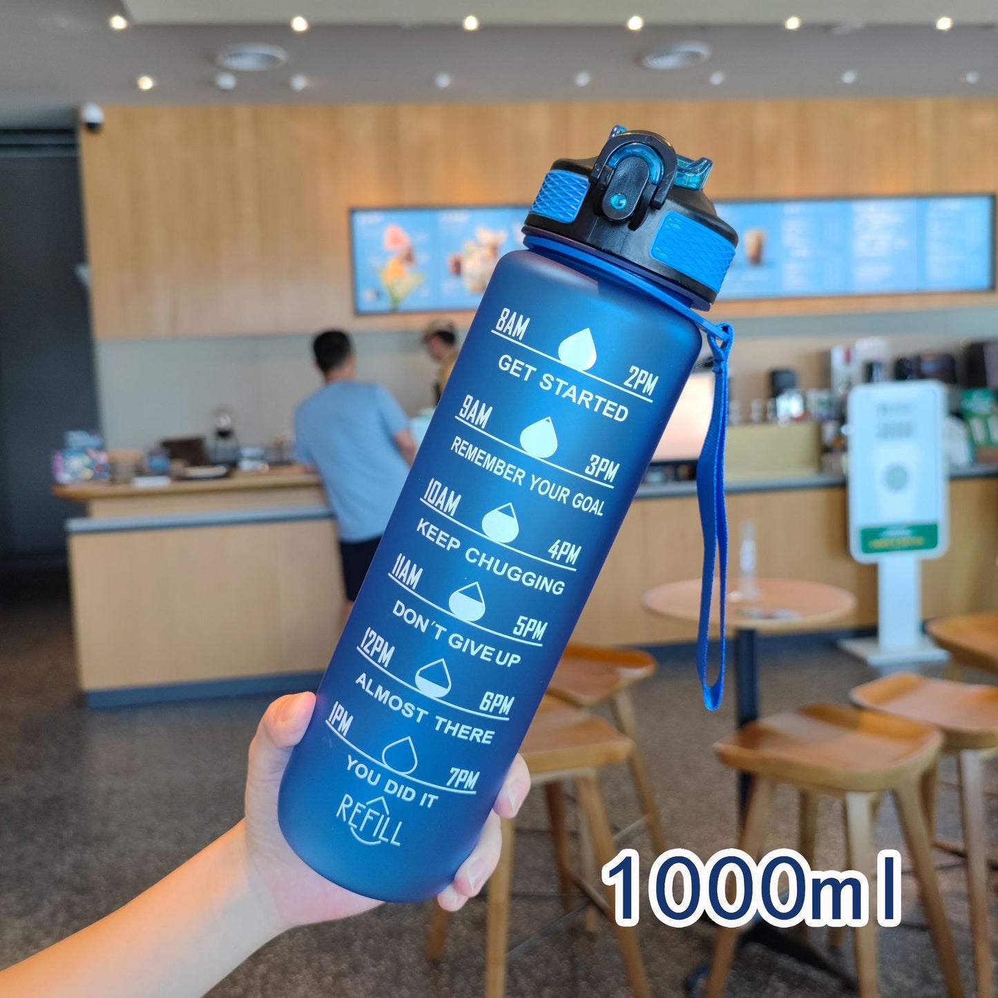 Damen motivierende Wasserflasche mit Zeitmarkierungen Karnz