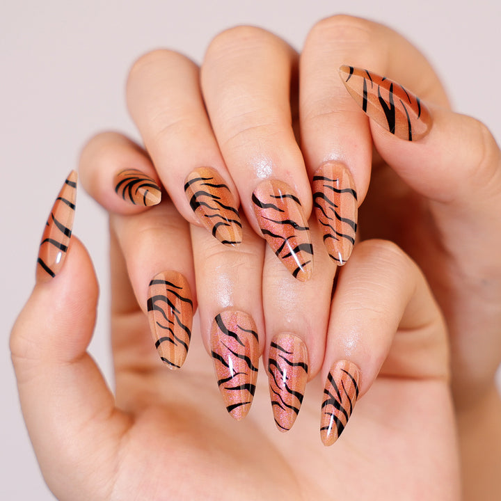 Kunstvolle Stiletto-Nägel mit kreativem Tigerstreifen-Design Karnz