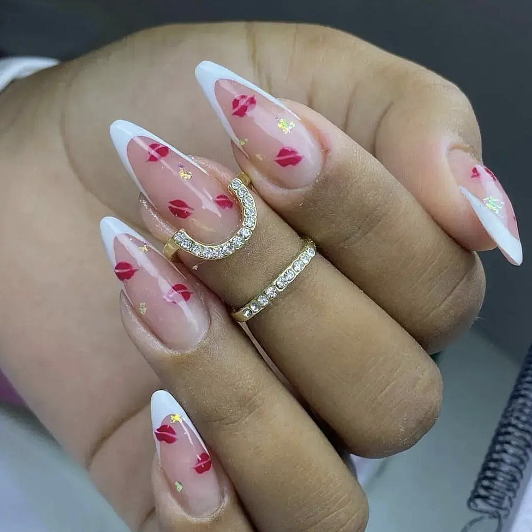 Elegante Kiss-Druck Französische Tipp Nail Art Extensions Karnz