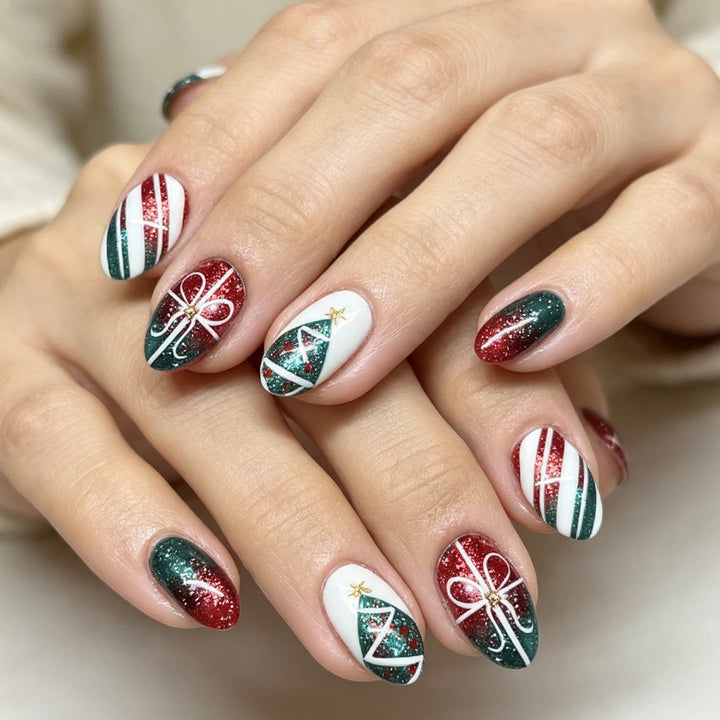 Festliche Weihnachten-Themen Press-On Nagelkunst Karnz