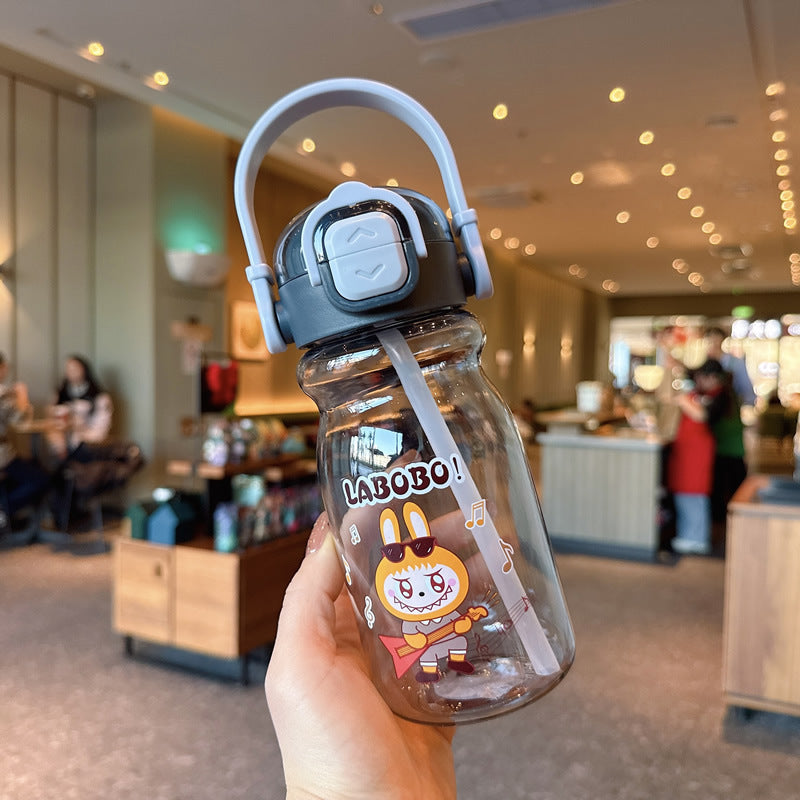 Damen Lustige Kunststoff-Trinkflasche mit integrierter Trinkhalmfunktion Karnz