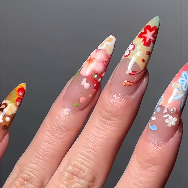 Künstlerische florale Stiletto Press-On Nägel Karnz
