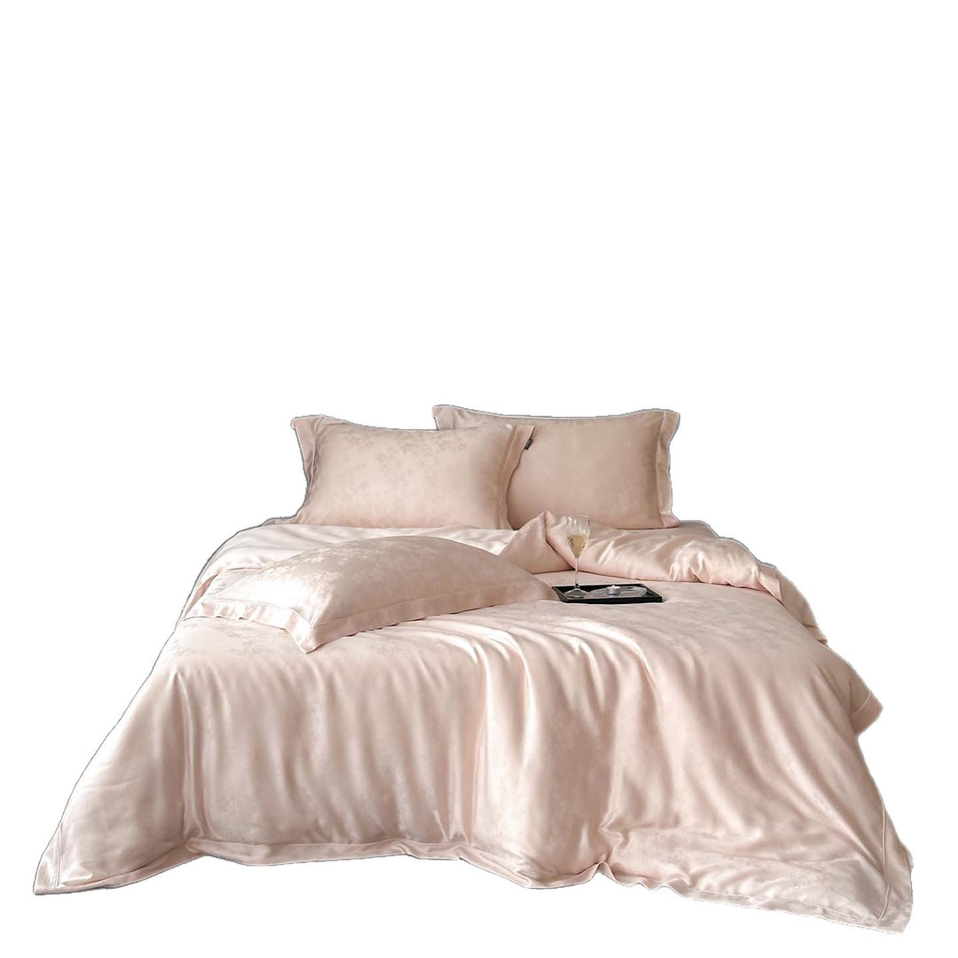 Edles Satin-Bettwäsche-Set mit eingewebtem Blumenrelief und Umschlagkante