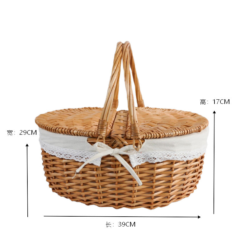 Damen geflochtener Picknickkorb mit romantischem Gingham-Futter Karnz