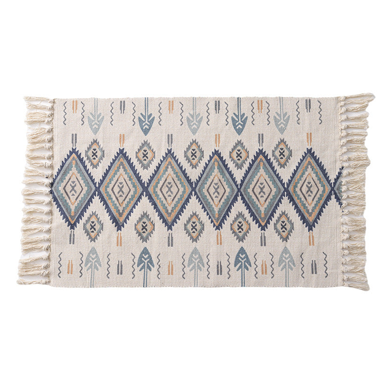 Handgewebter Baumwoll-Tischläufer mit Mandala-Jacquard und dekorativen Fransen