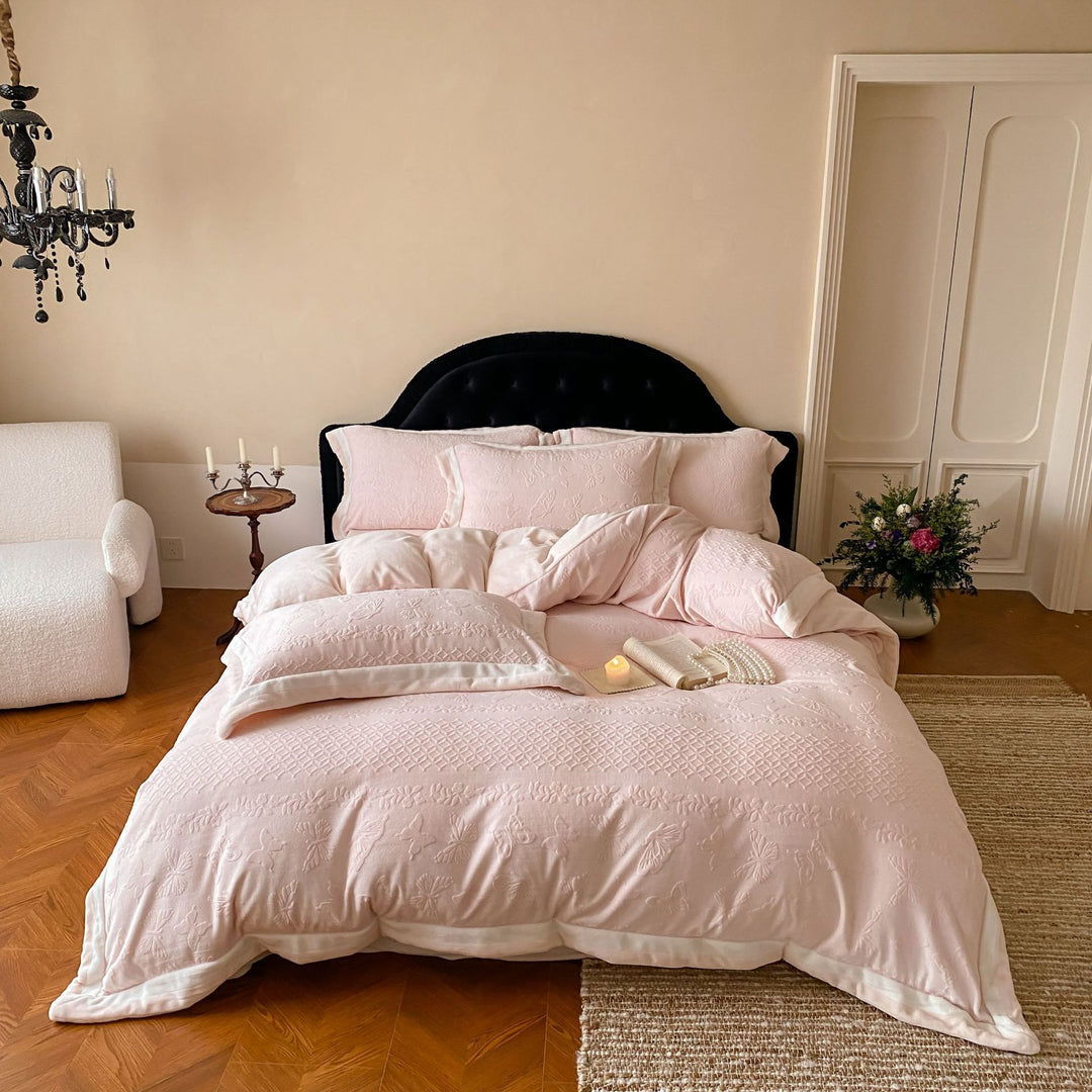 Präges Baumwoll-Satin Bettbezug Set mit gestepptem Textur und Satin-Paspel
