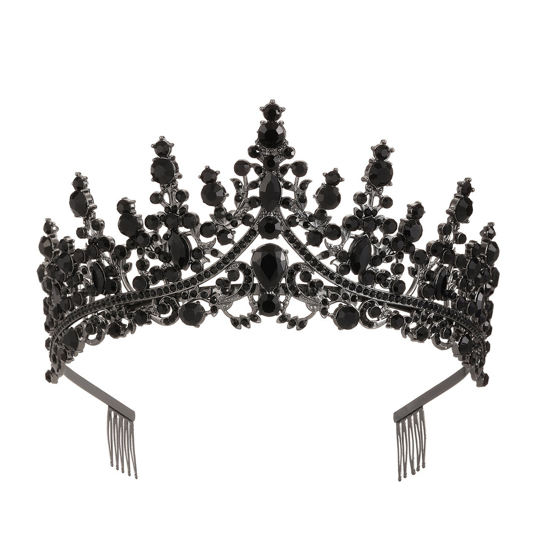 Damen Opulente Tiara mit schwarzem Kristallbesatz Karnz