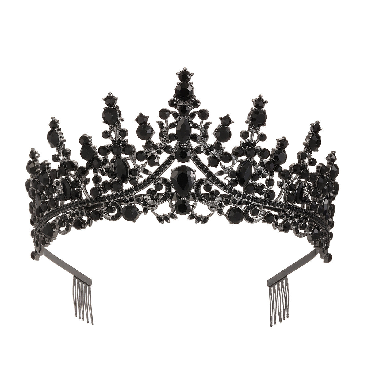 Damen Opulente Tiara mit schwarzem Kristallbesatz Karnz