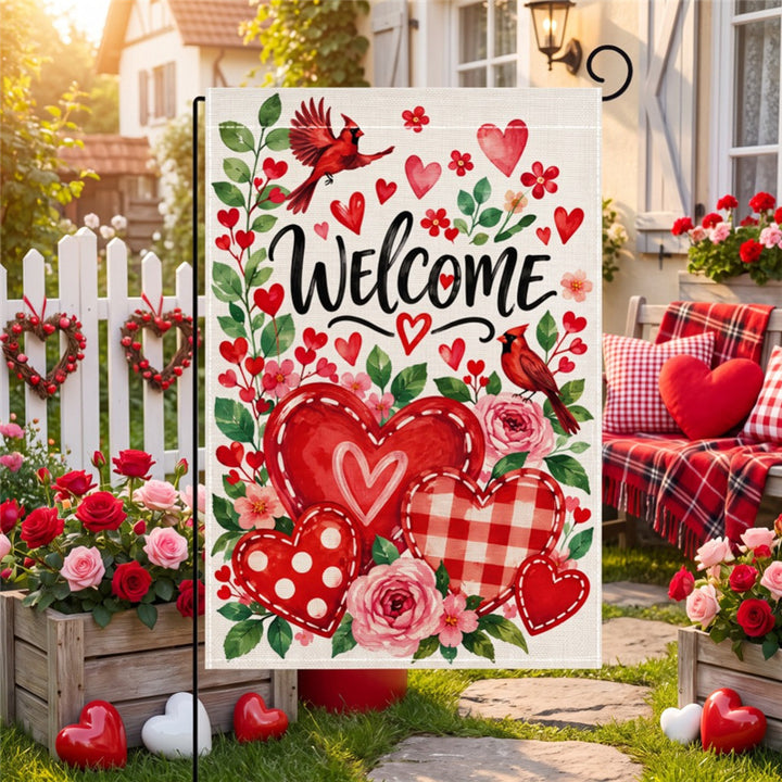 Valentinstag Blumendes Herz Gartenbanner Flagge mit Mastschlauch und wetterbeständigem Polyester