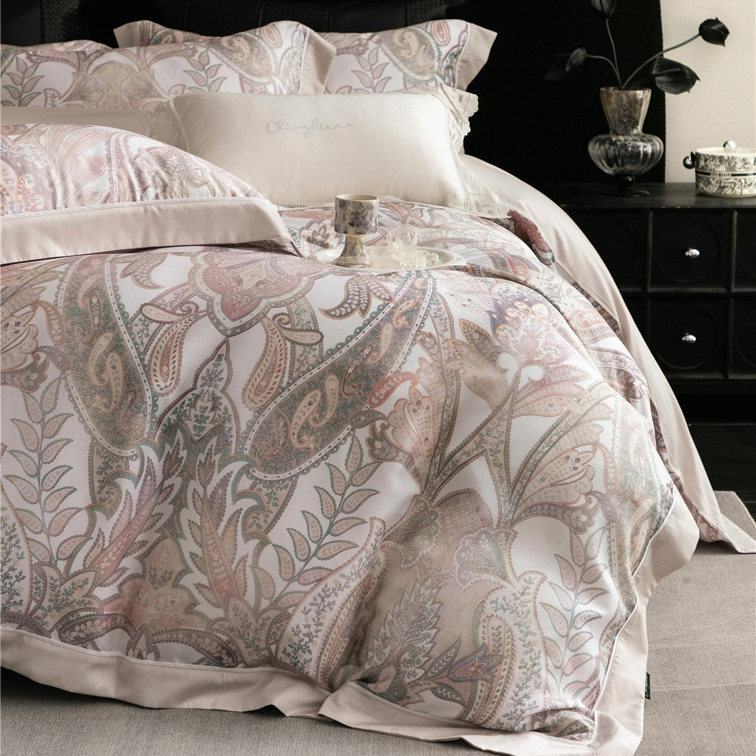 Luxus Aquarell Floral Gebürstet Mikrofaser Bettbezug Set mit Paspelbesatz