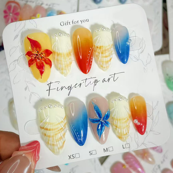 Künstlerisches Muschel-Themen Press-On Nagelkunst Set