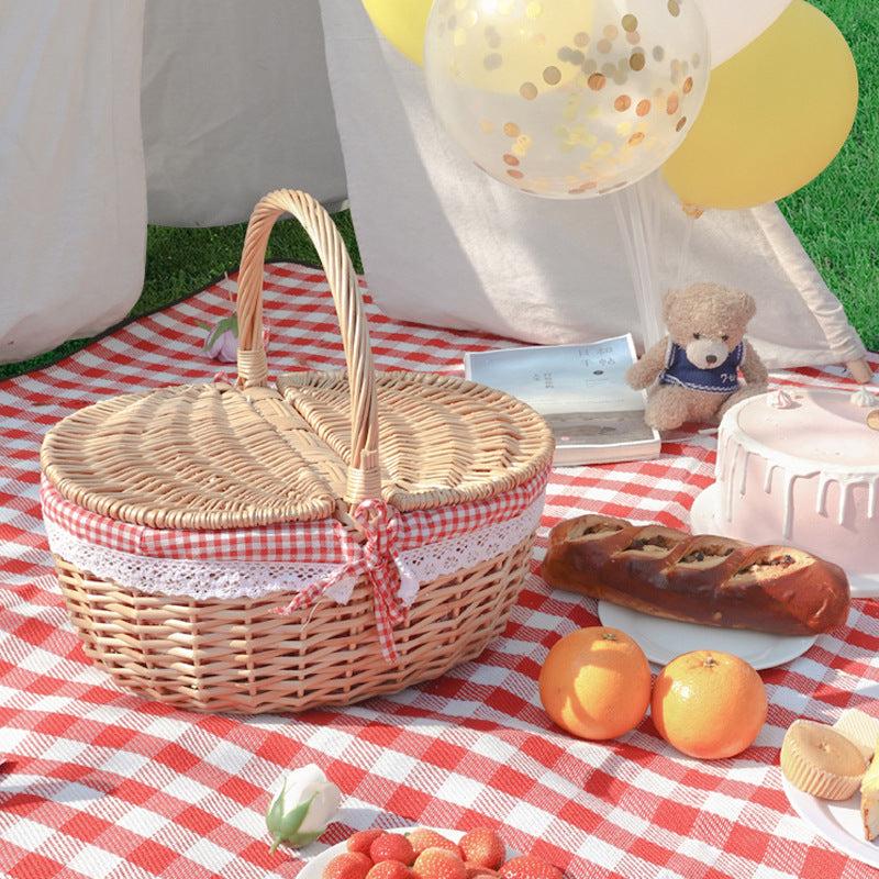 Damen Picknickkorb mit romantischem Karomuster und herausnehmbarem Futter Karnz