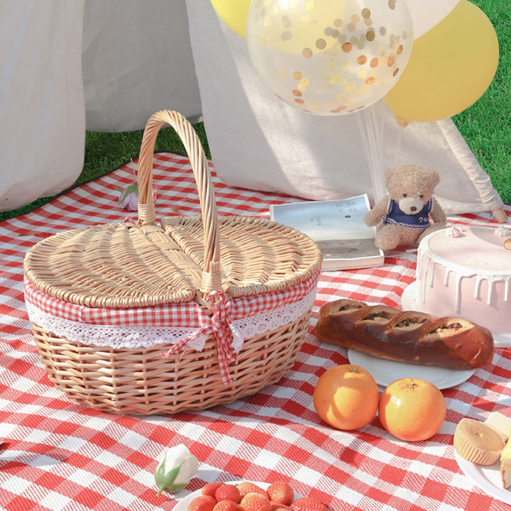 Damen Picknickkorb mit romantischem Karomuster und herausnehmbarem Futter Karnz