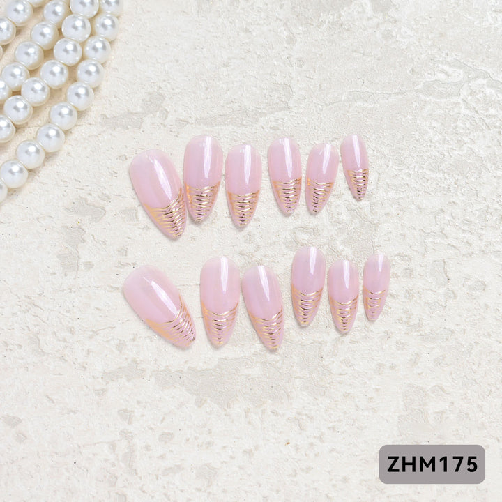Künstlerisches Press-On-Nagelset mit Kirschblütenmuster Karnz