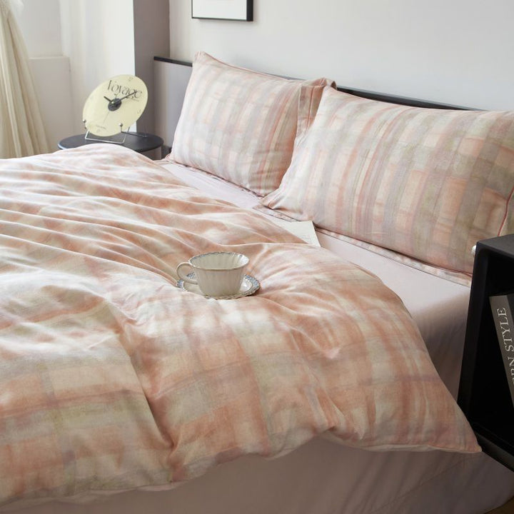 Reversible Brushed Cotton Duvet Cover Set with Pine Tree Embroidery
