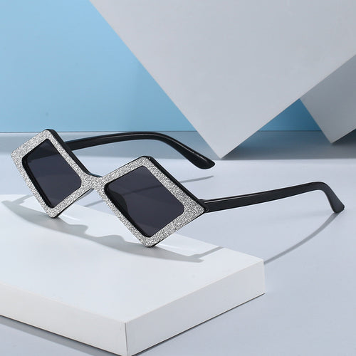 Damen futuristische, geometrische Sonnenbrille mit glitzerndem Rahmen Karnz