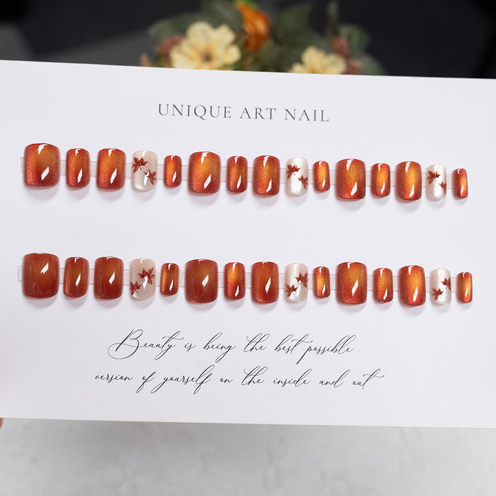 Herbst-inspirierte glanzvolle Press-On-Nagelset