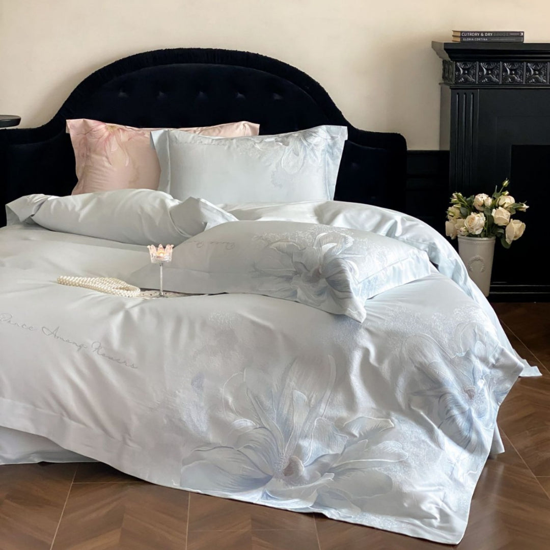 Florales Jacquard Satin-Feel Bettbezug und Kissenbezug Set