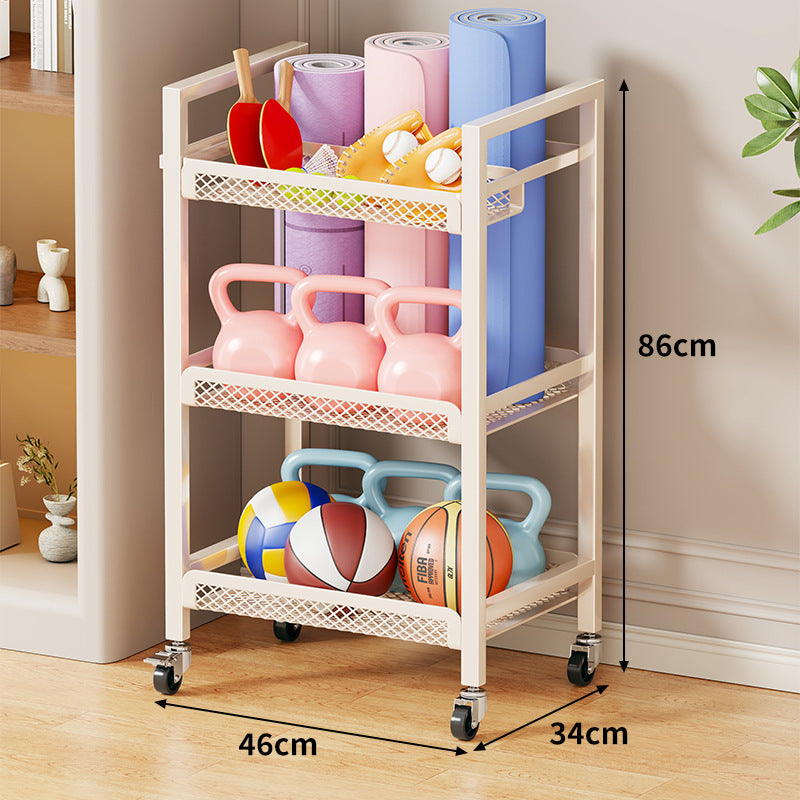 Rolling Drei-Ebenen Metallnetz Fitness Zubehör Organizer Wagen mit verriegelbaren Drehrollen