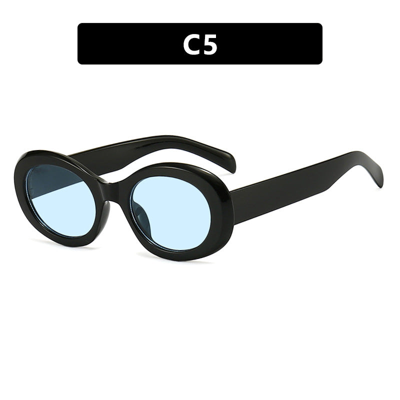 Damen modische Sonnenbrille im originellen Ovaldesign mit transparentem Rahmen und UV-Schutz Karnz