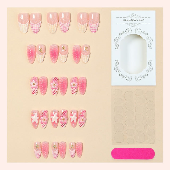 Hochwertiges Kunstnagelset mit maritimem Design und kreativen Verzierungen Karnz