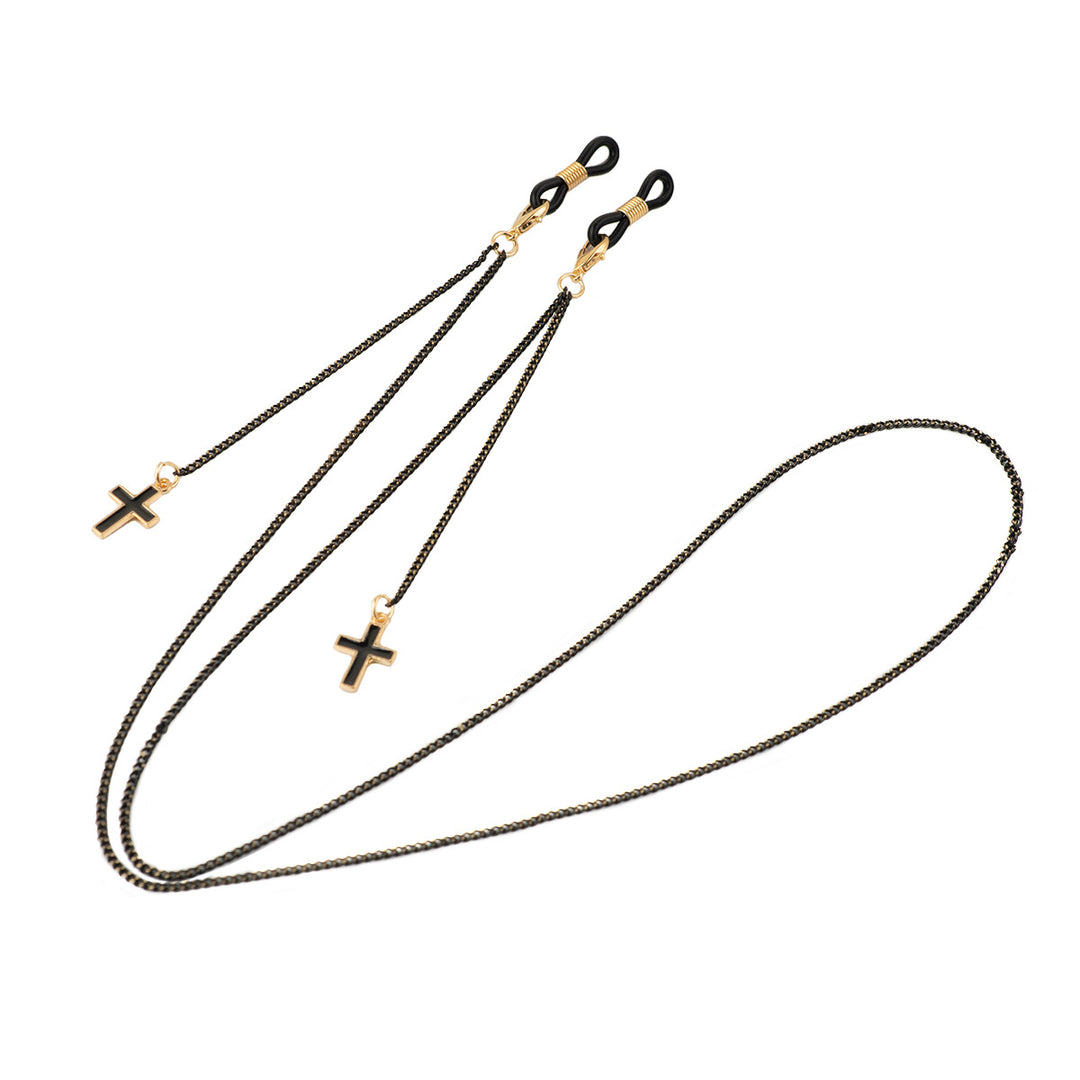 Stylische Perlen Kreuz Anhänger Brille Kette Karnz