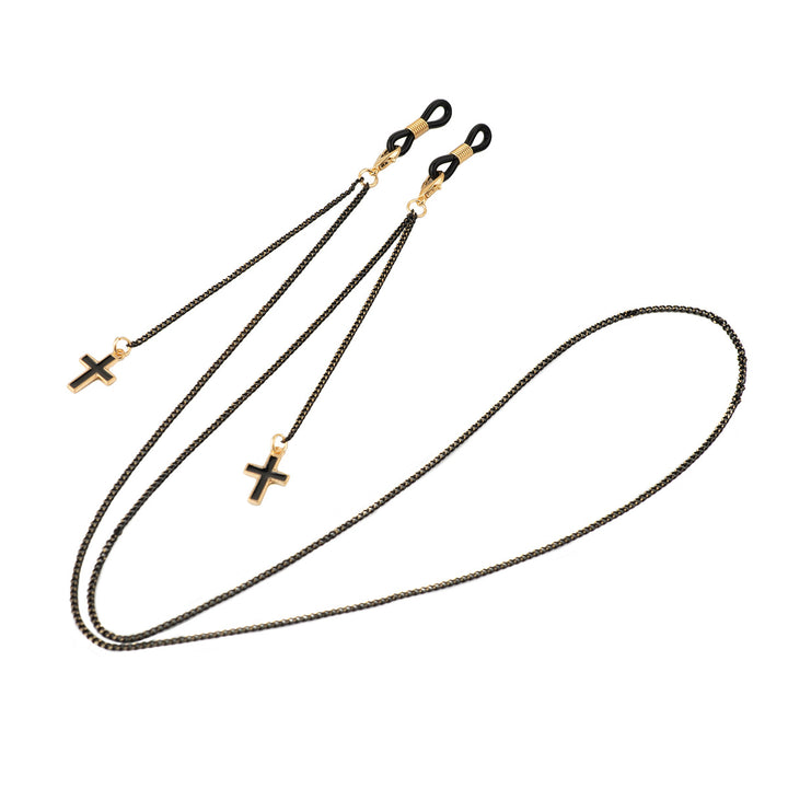 Stylische Perlen Kreuz Anhänger Brille Kette Karnz