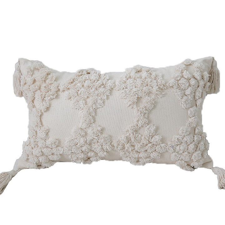 Bohemian tufted Baumwolle Lendenkissen mit clusterfringe Textur und Eckenquasten
