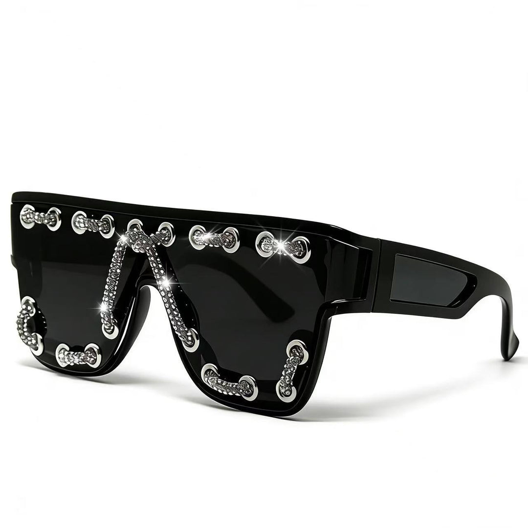 Damen Sonnenbrille mit extravagantem Design und dekorativer Kettenverzierung Karnz