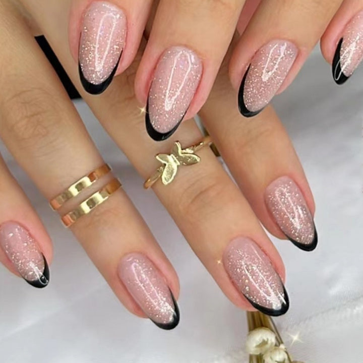 Glamouröse Glitzer Französische Spitzen Nagelverstärkungen Karnz