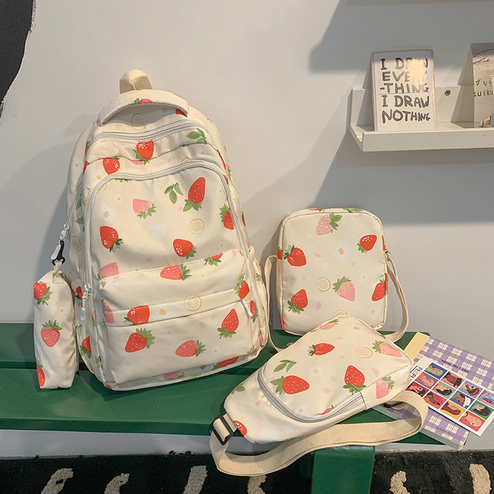 Stylische Erdbeerprint-Rucksack-Set