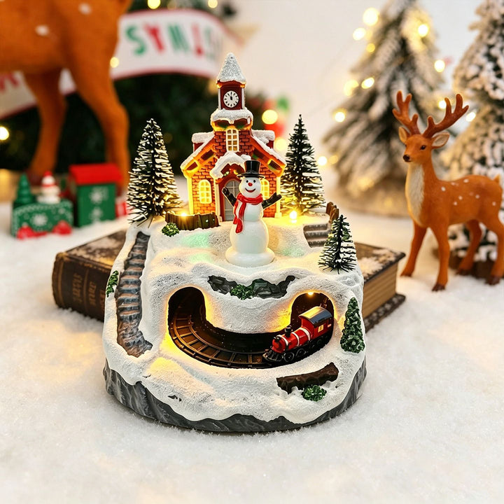 Beleuchtete Weihnachtsdorf-Dekoration mit beweglichen Figuren Karnz