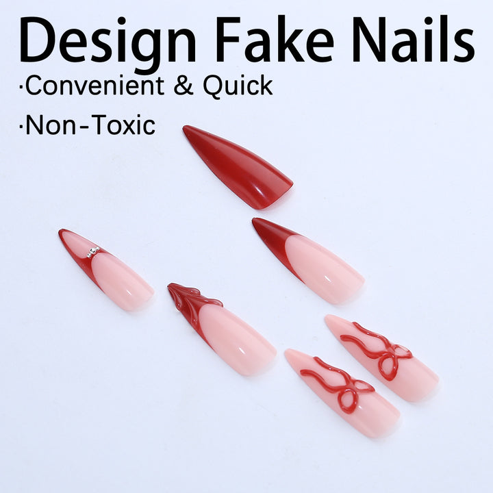 Hochwertiges Kunstnagelset mit eleganten Spitzen und Schleifenverzierungen Karnz